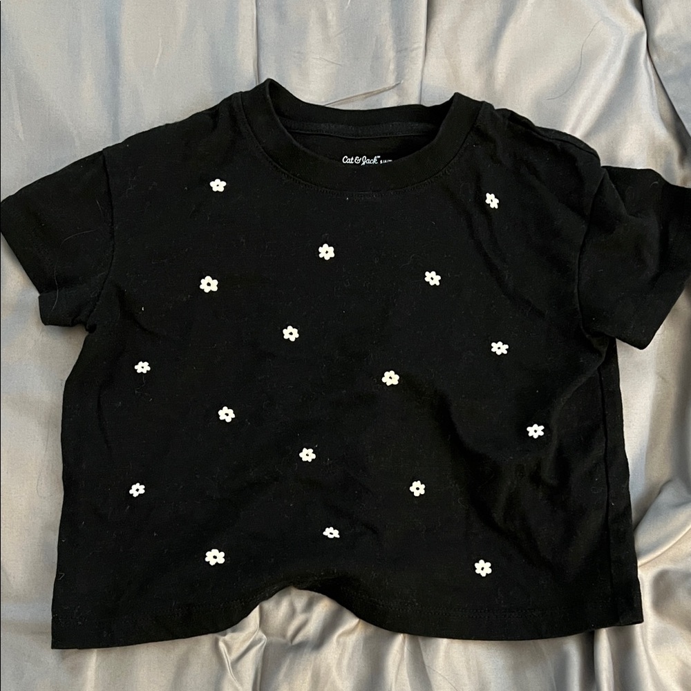Cat & Jack Black Tee with White Floral Design